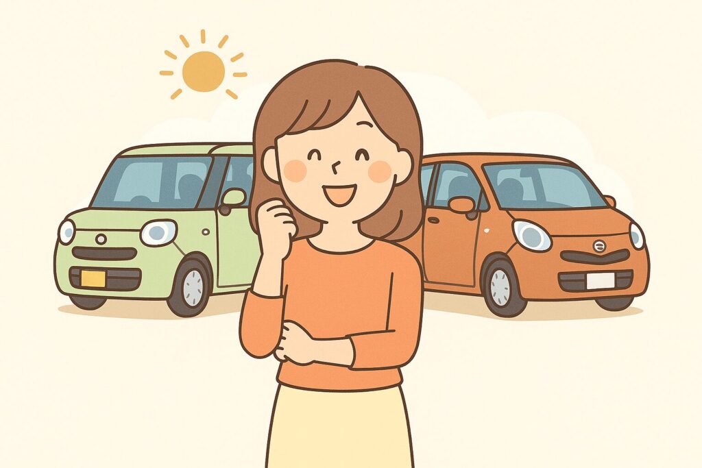 最高の1台を見つけた女性の満足げな表情。