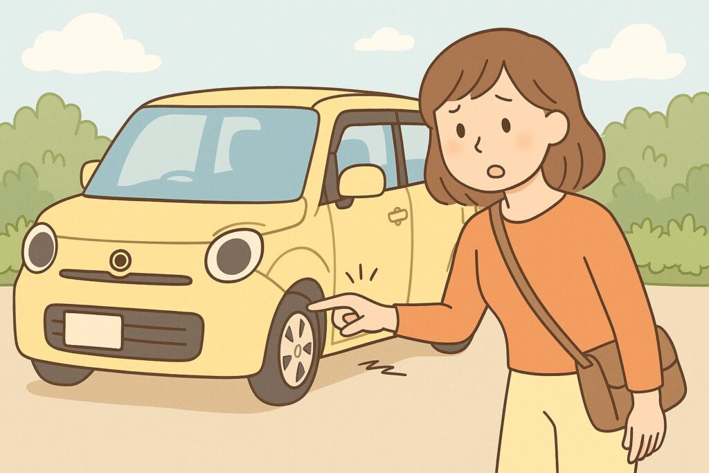 現車確認のポイントが分からず困っている女性。