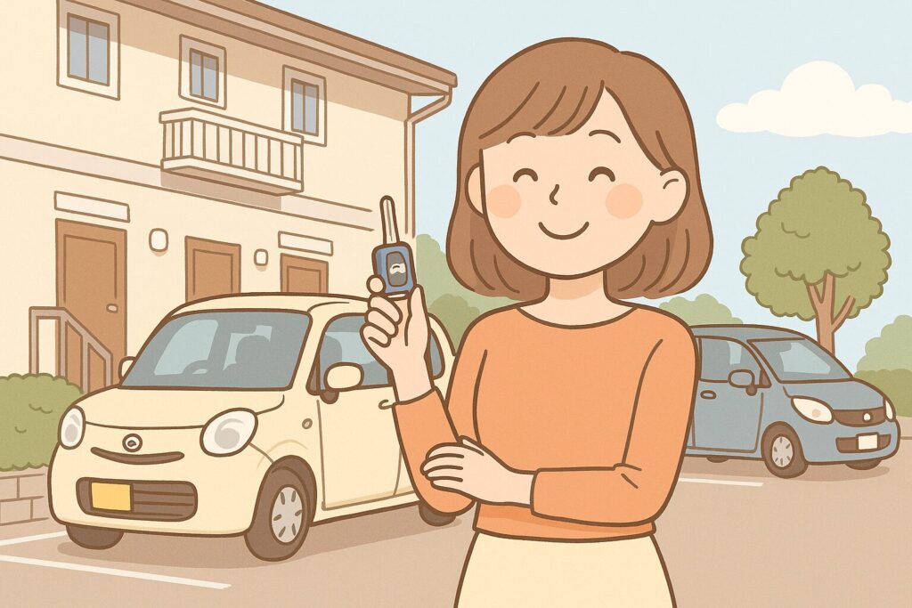 お気に入りの1台を見つけ、安心して購入できた女性の笑顔。