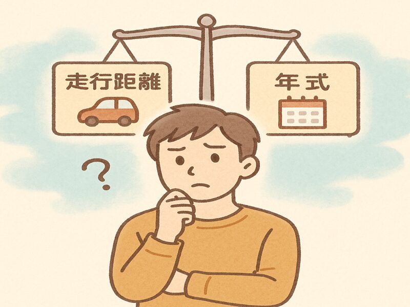 走行距離?年式?どうやって選ぶか悩んでいる男性。