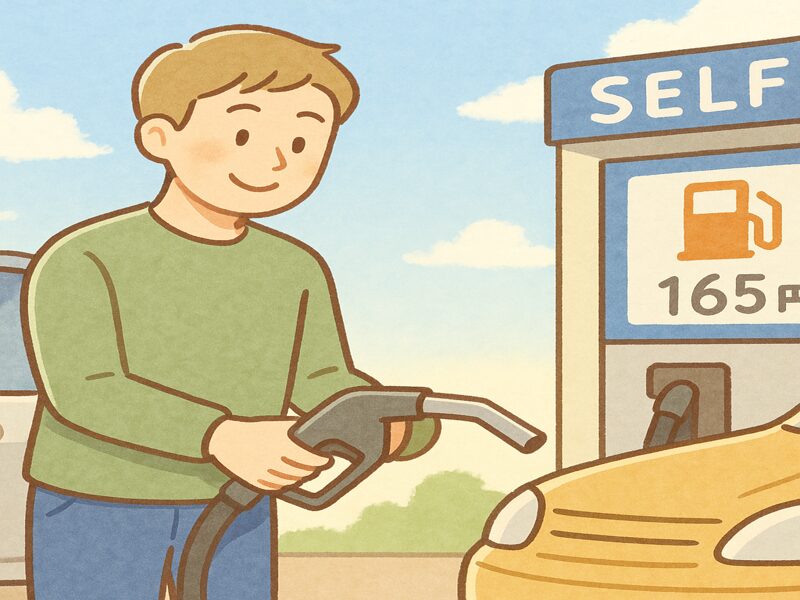 エコ運転でガソリン代を節約している男性。
今回も燃費が良かったと喜んでいる。