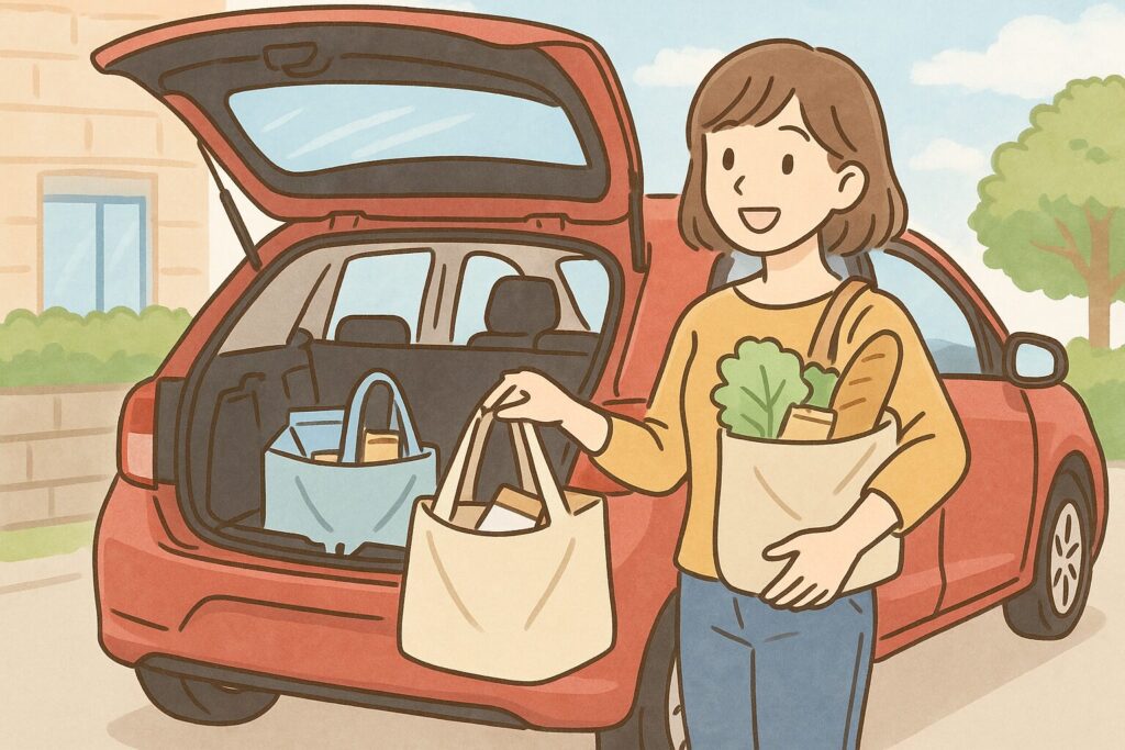 買い物に車を利用している女性。