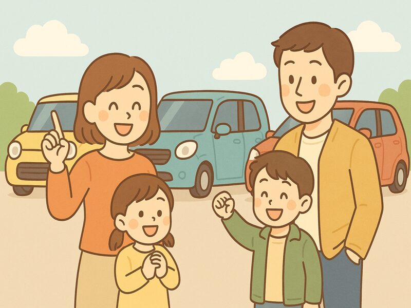 ファミリーにおすすめの車種を並べてみました。
この家族はどの車が好みかな。