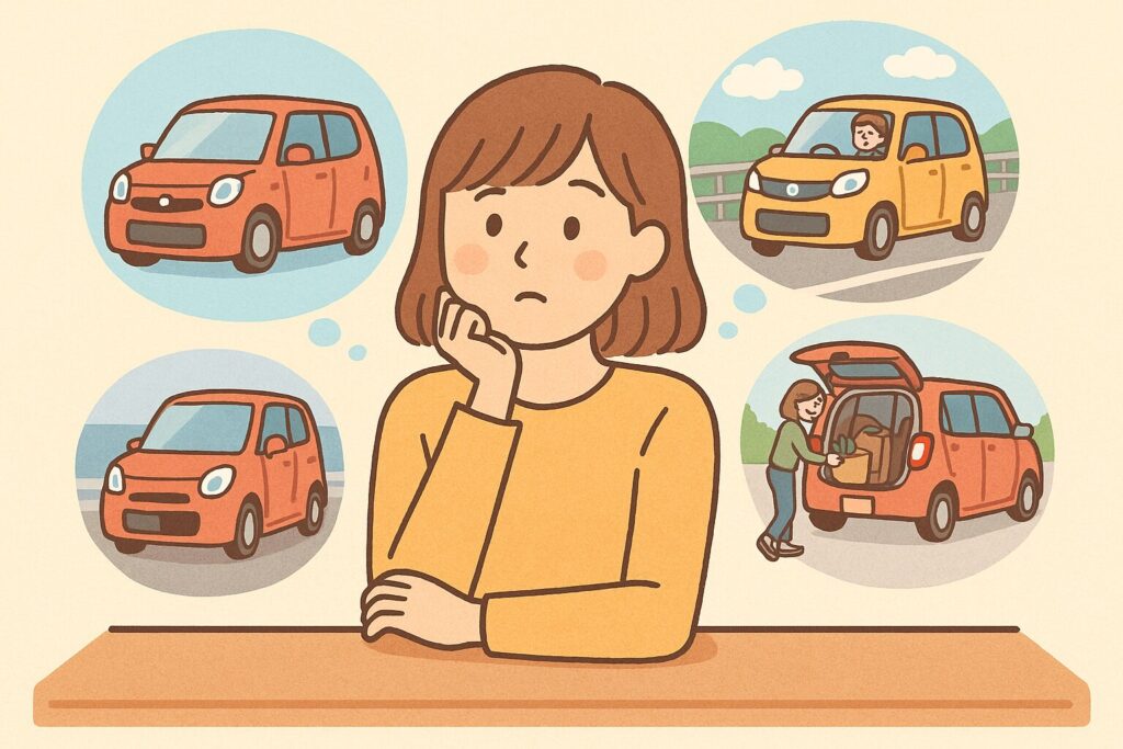 どんなシーンで車を使いたいか考えている女性。