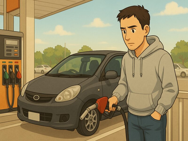ガソリンの入れ方もどこかぎこちない。これから慣れていこう。